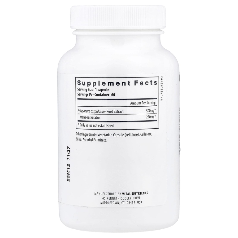 Vital Nutrients, ресвератрол, 60 веганских капсул