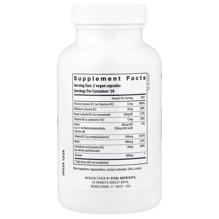 Vital Nutrients, тирозин и витамины группы B, 100 растительных капсул
