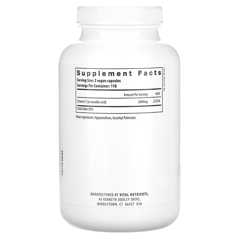 Vital Nutrients, чистая аскорбиновая кислота с витамином C, 220 веганских капсул