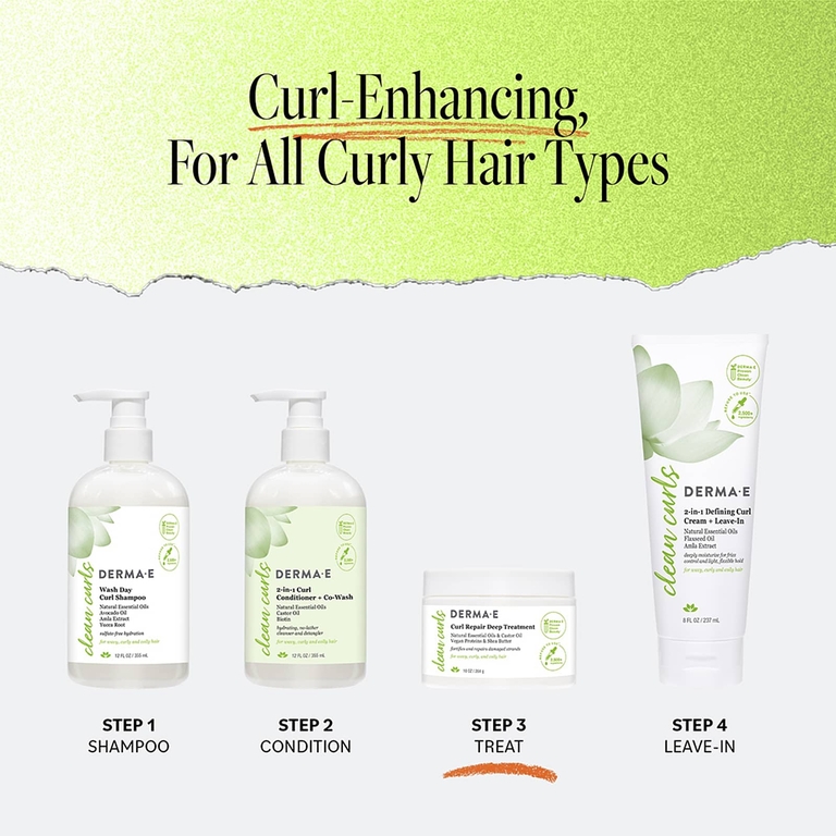 DERMA E, Ramos Clean Curls, глубокое восстановление локонов, 284 г (10 унций)