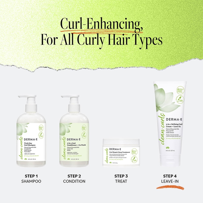 DERMA E, Ramos Clean Curls, крем для создания локонов 2 в 1, несмываемая добавка, 237 мл (8 жидк. унций)