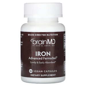 BrainMD, железо, 30 веганских капсул (25 мг в 1 капсуле)