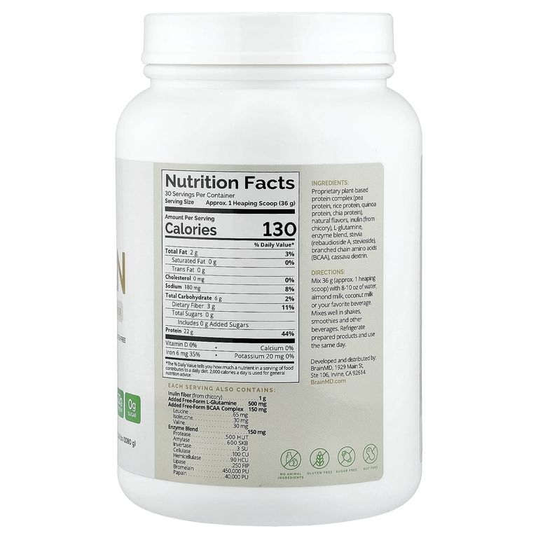 BrainMD, Omni Protein, протеиновый порошок из растительных ингредиентов, со вкусом ванили, 1080 г (2,38 фунта)