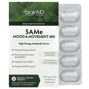 BrainMD, SAMe, настроение и движение 400, 400 мг, 30 таблеток, покрытых кишечнорастворимой оболочкой