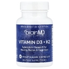 BrainMD, витамины D3 и К2, 60 вегетарианских капсул