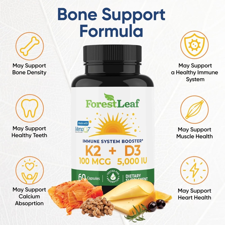 Forest Leaf, Витамины K2 и D3, 60 растительных капсул