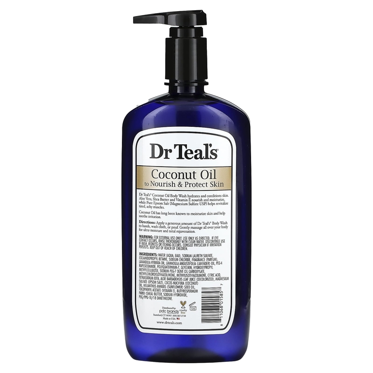 Dr. Teal's, гель для душа, с чистой английской солью, кокосовым маслом, 710 мл (24 жидк. унции)