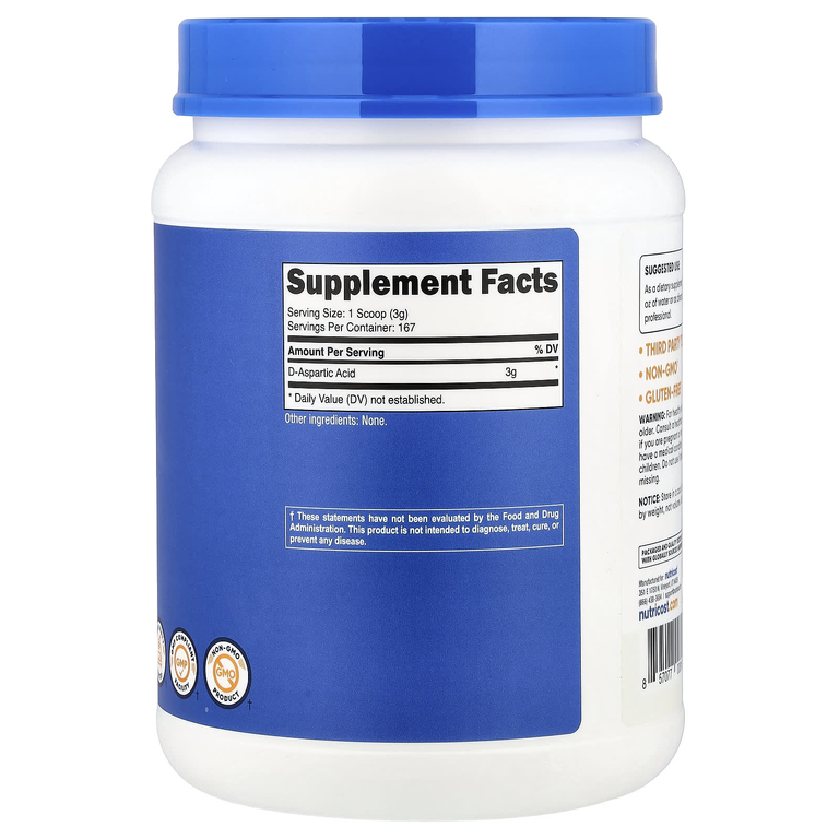 Nutricost, D-аспарагиновая кислота, без добавок, 500 г (17,9 унции)