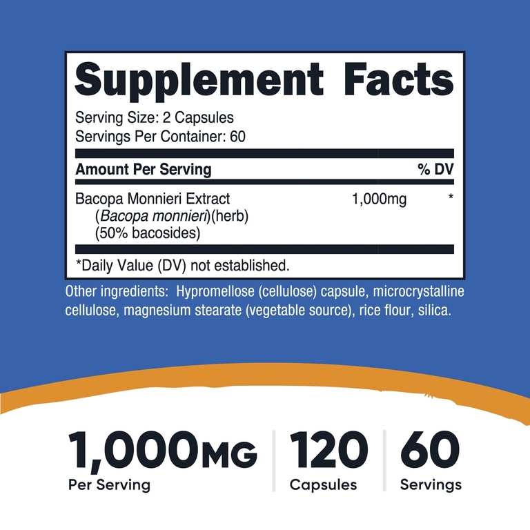 Nutricost, бакопа, 120 капсул (500 мг в 1 капсуле)