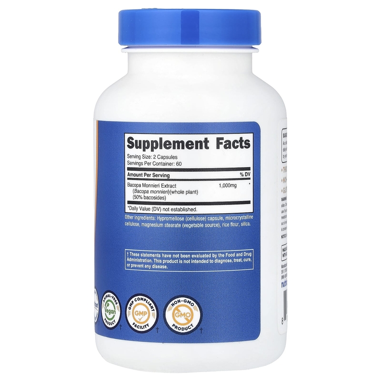 Nutricost, бакопа, 120 капсул (500 мг в 1 капсуле)