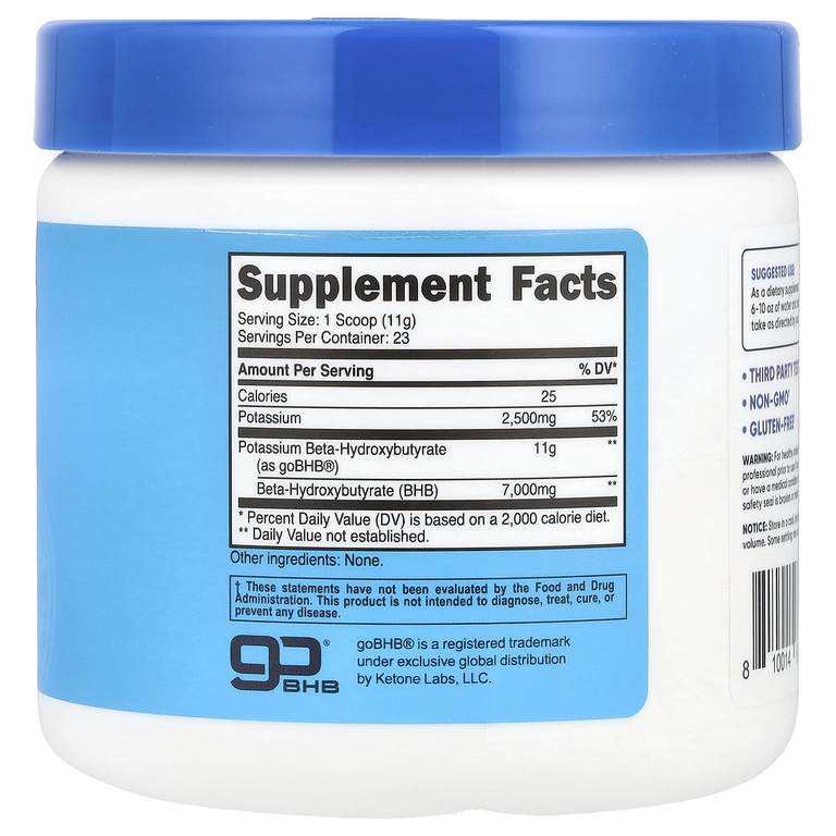 Nutricost, Калий BHB, goBHB®, без добавок, 250 г (8,9 унции)