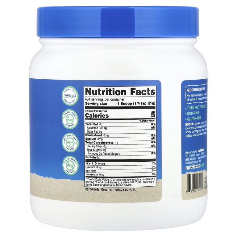 Nutricost, Органическая моринга без вкуса, 454 г (16,2 унции)