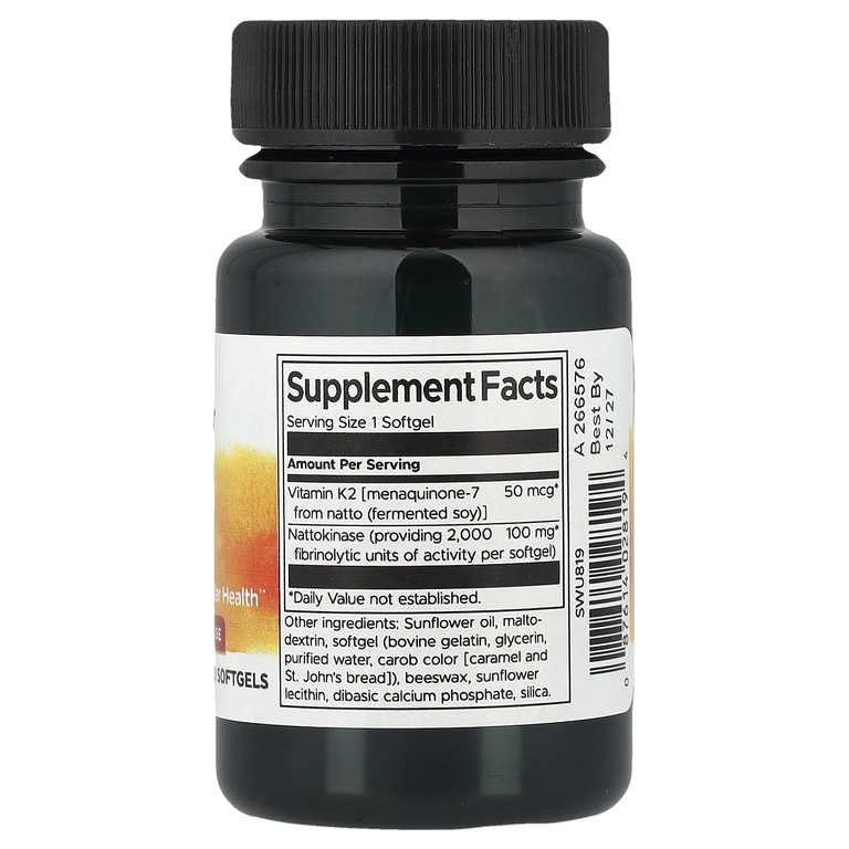 Swanson Vitamins, Витамин K2 с наттокиназой, 30 мягких капсул