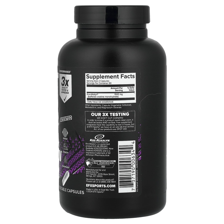EFX Sports, Kre-Alkalyn®, 120 растительных капсул (750 мг в 1 капсуле)