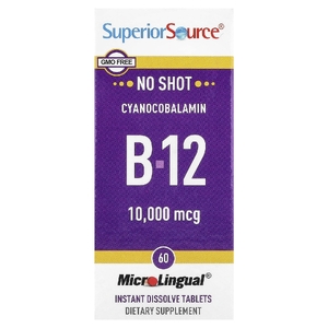 Superior Source, цианокобаламин B12, 10 000 мкг, 60 быстрорастворимых таблеток MicroLingual®