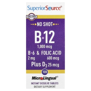 Superior Source, B12, B6 и фолиевая кислота + D3, 100 растворимых таблеток MicroLingual для мгновенного приёма