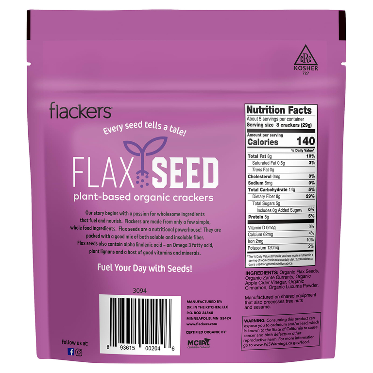 Flackers, крекеры из семян льна, корица и смородина, 142 г (5 унций) (Товар снят с продажи) 