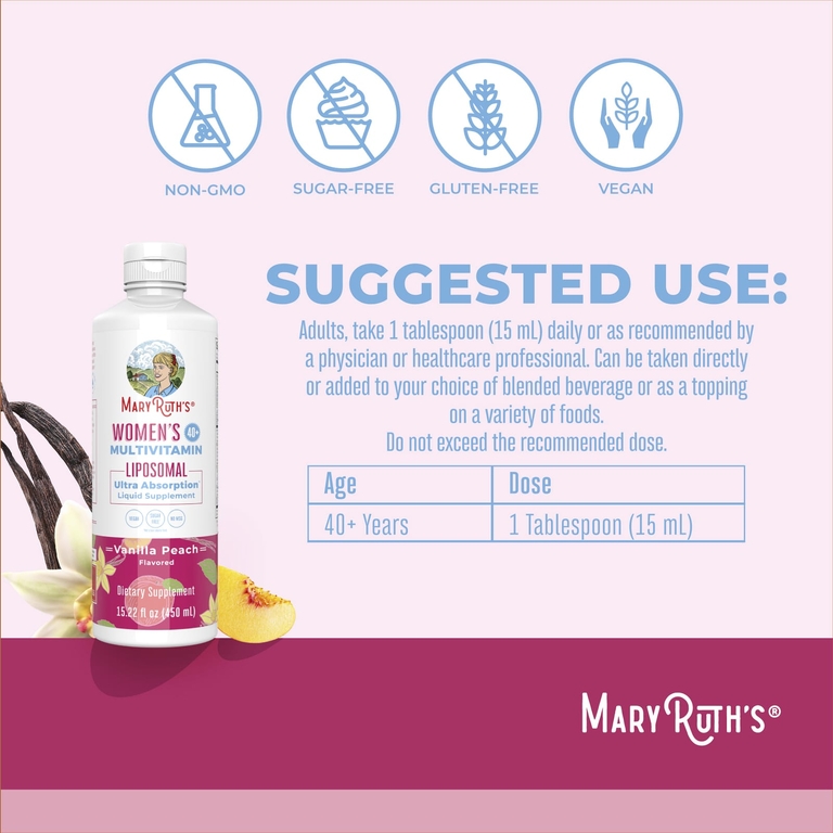 MaryRuth's, мультивитамины с гормональной поддержкой для женщин старше 40 лет, ваниль и персик, 450 мл (15,22 жидк. унции)