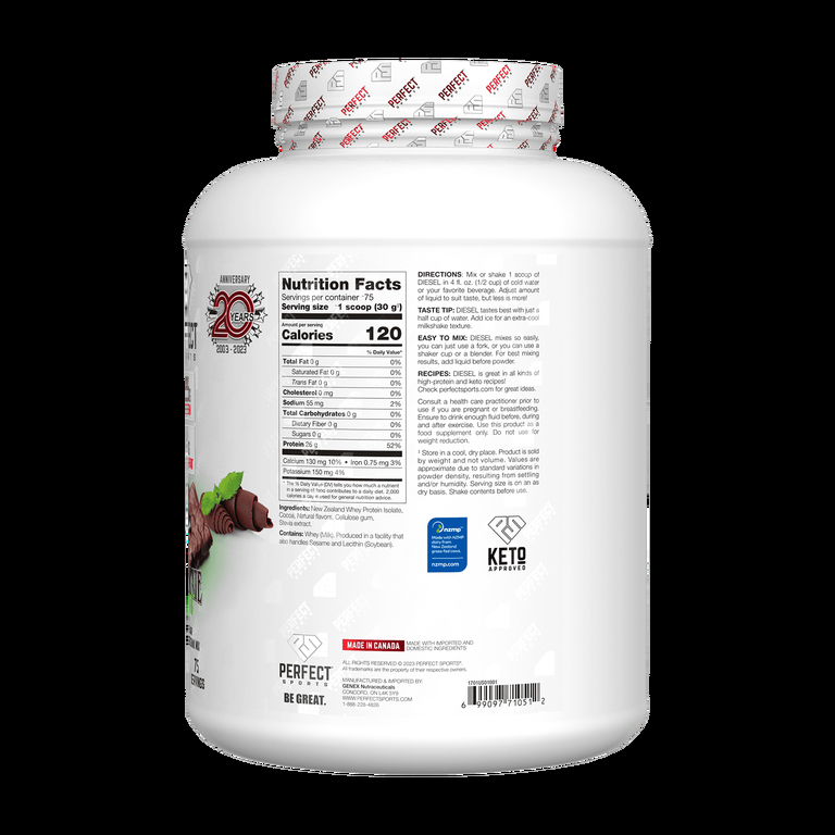 PERFECT Sports, Diet, новозеландский сывороточный изолят, шоколад и мята, 2,27 кг (5 фунтов)