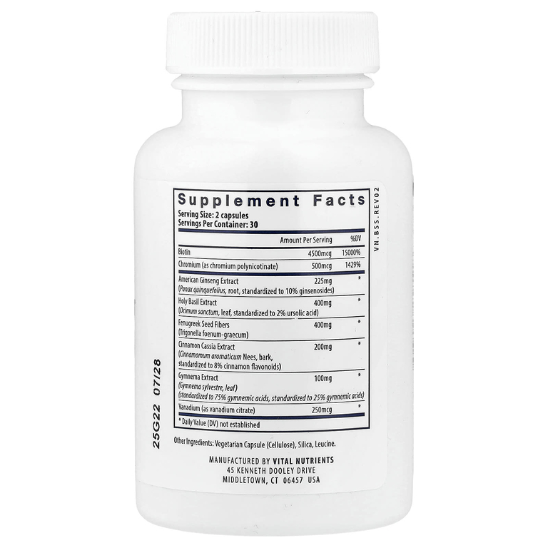 Vital Nutrients, добавка для поддержания уровня сахара в крови, 60 веганских капсул