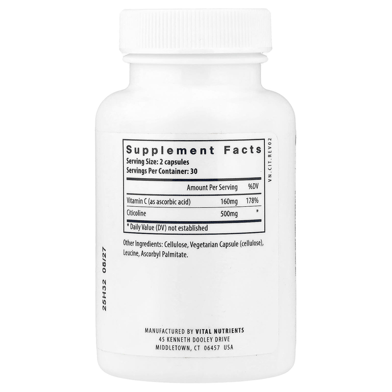 Vital Nutrients, цитиколин, 60 веганских капсул