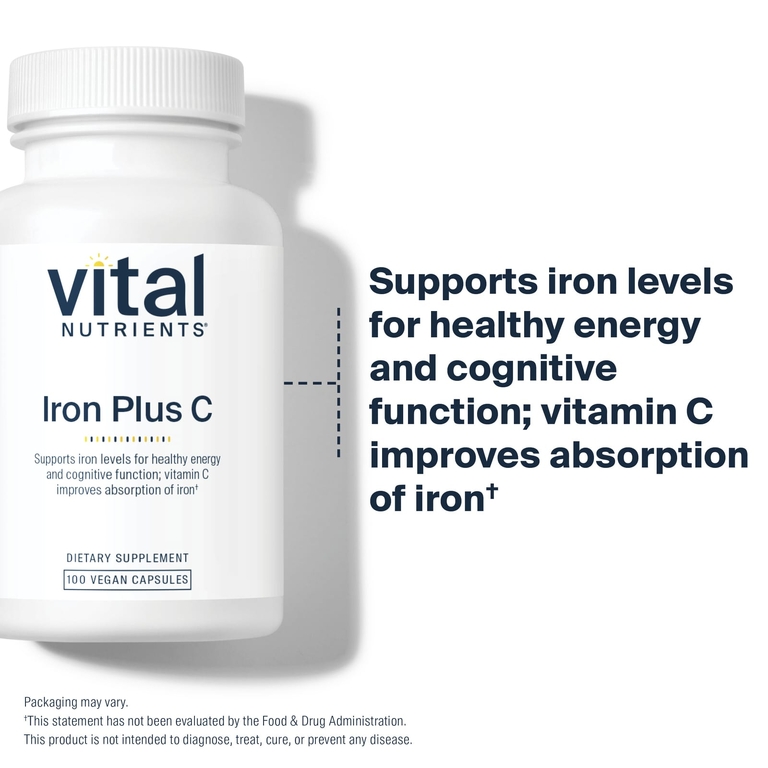 Vital Nutrients, Iron Plus C, 100 веганских капсул