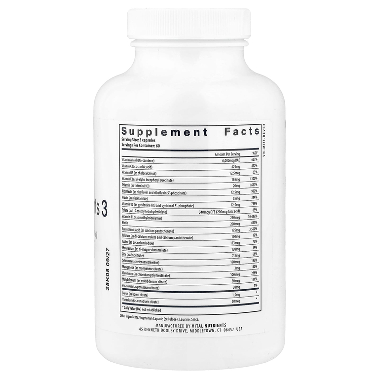 Vital Nutrients, Multi-Nutrients, 3, 180 вегетарианских капсул