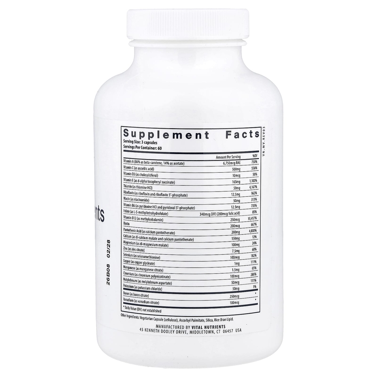 Vital Nutrients, мультипитательные вещества (без железа и йода), 180 вегетарианских капсул