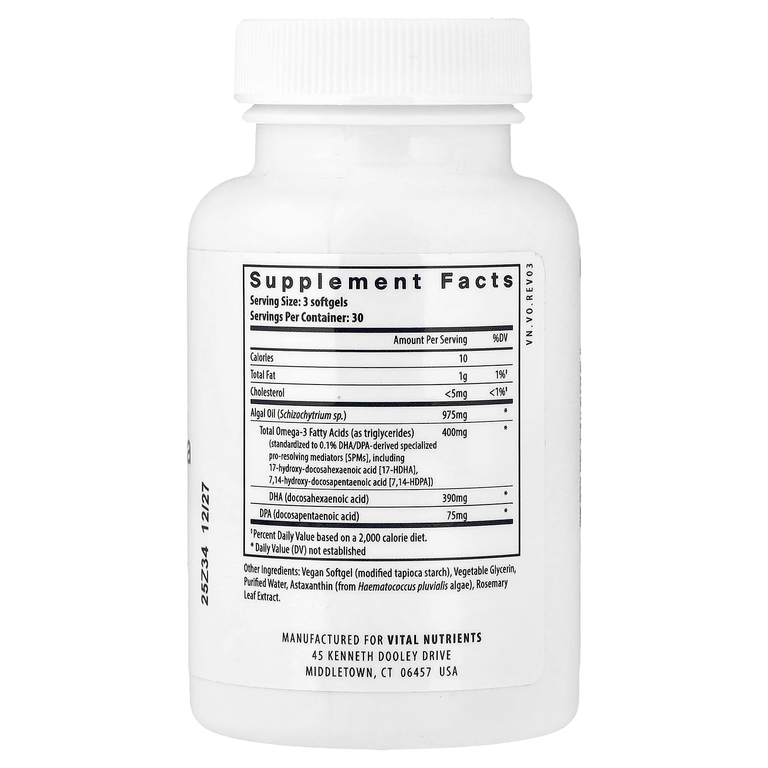 Vital Nutrients, Ultra Pure®, веганская омега SPM+, 90 веганских капсул