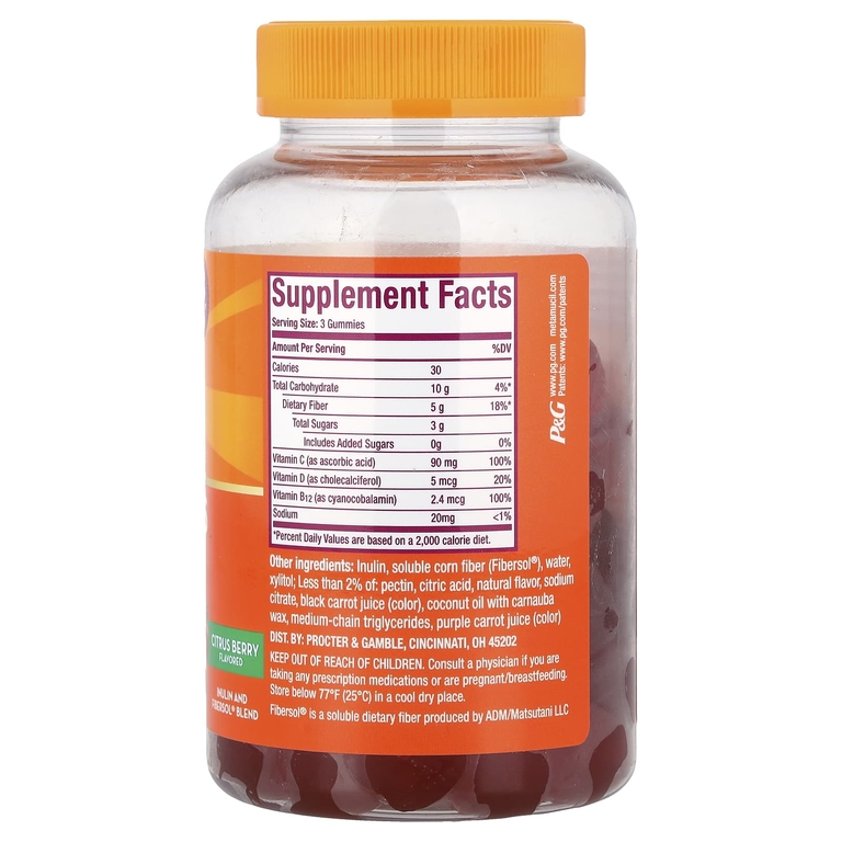 Metamucil, клетчатка и витамины, C, D и B12, цитрусовые, 72 жевательные таблетки