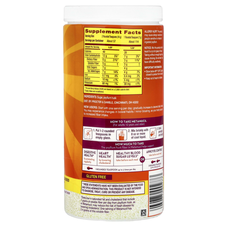 Metamucil, 4-в-1 клетчатка, без добавок, 798 г (28,1 унции)