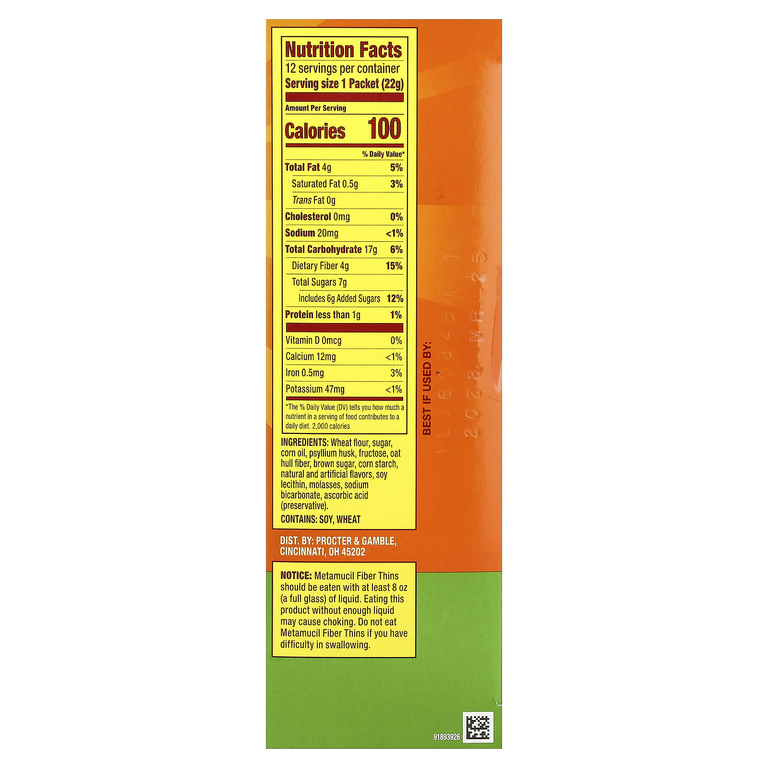 Metamucil, Fibre Thins, яблочный и хрустящий продукт, 12 пакетиков по 22 г (0,77 унции)