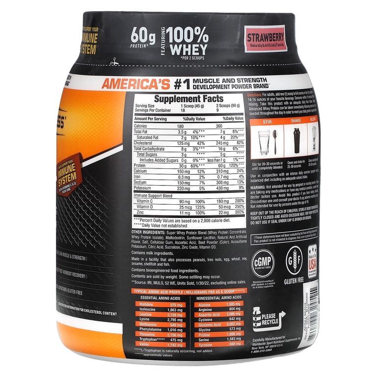 Body Fortress, Super Advanced Whey Protein, улучшенный сывороточный протеин, со вкусом клубники, 810 г (1,78 фунта) (Товар снят с продажи) 