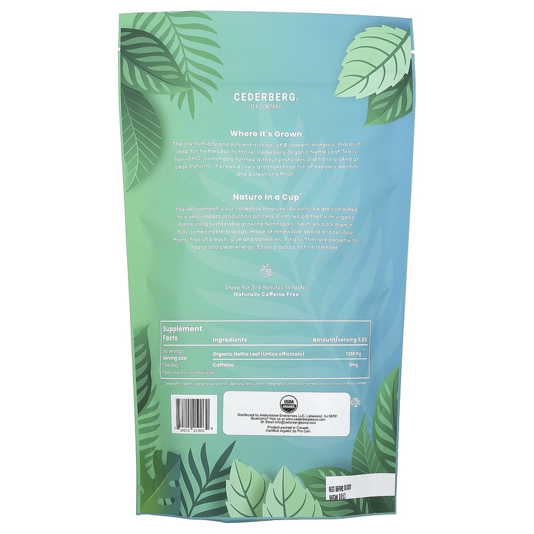 Cederberg Tea Co, листья органической крапивы, без кофеина, 100 натуральных чайных пакетиков, 135 г (4,76 унции)