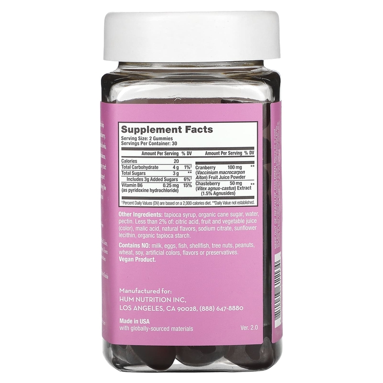 HUM Nutrition, жевательные таблетки SOS PMS, со вкусом клюквы, 60 веганских жевательных таблеток