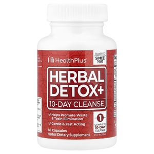 Health Plus, Herbal Detox+, очищение в течение 10 дней, 40 капсул