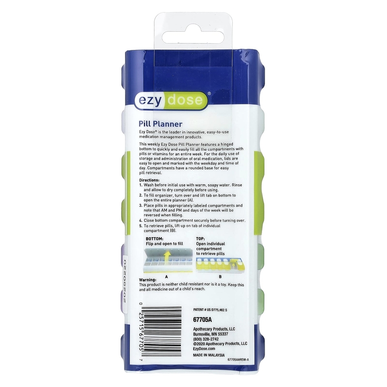 Ezy Dose, ежедневник для таблеток, на неделю утром/вечер, с Easy-Fill, 1 шт.