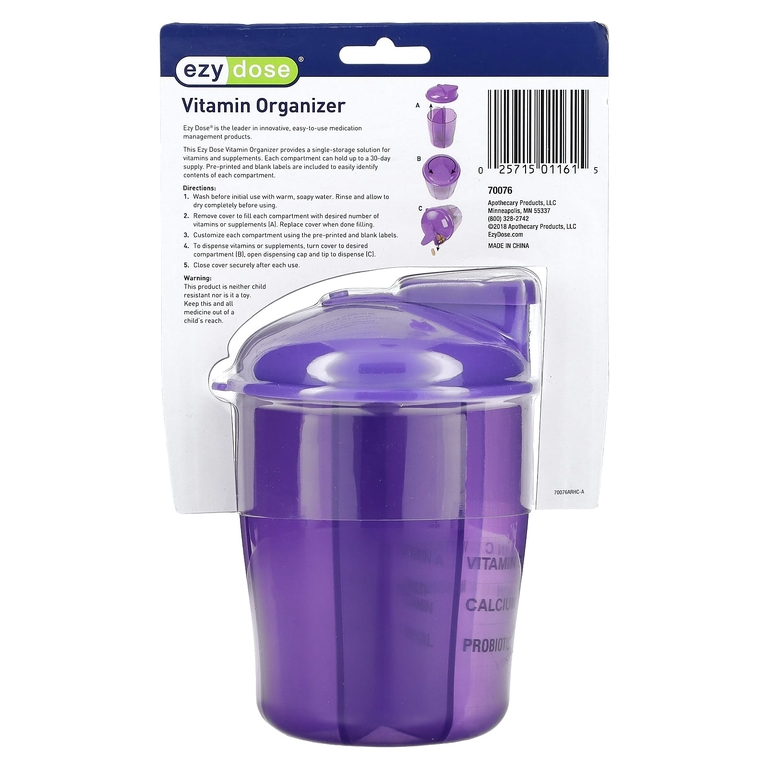 Ezy Dose, Витаминный органайзер с этикетками, фиолетовый, 1 шт.