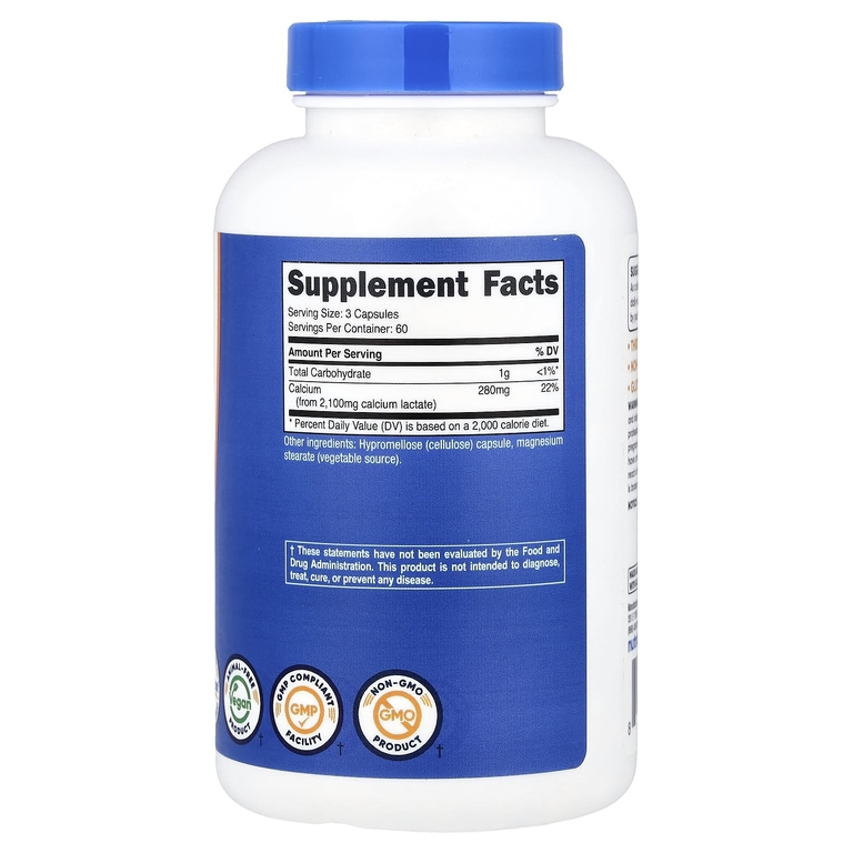 Nutricost, Лактат кальция, 180 капсул (700 мг на капсулу)