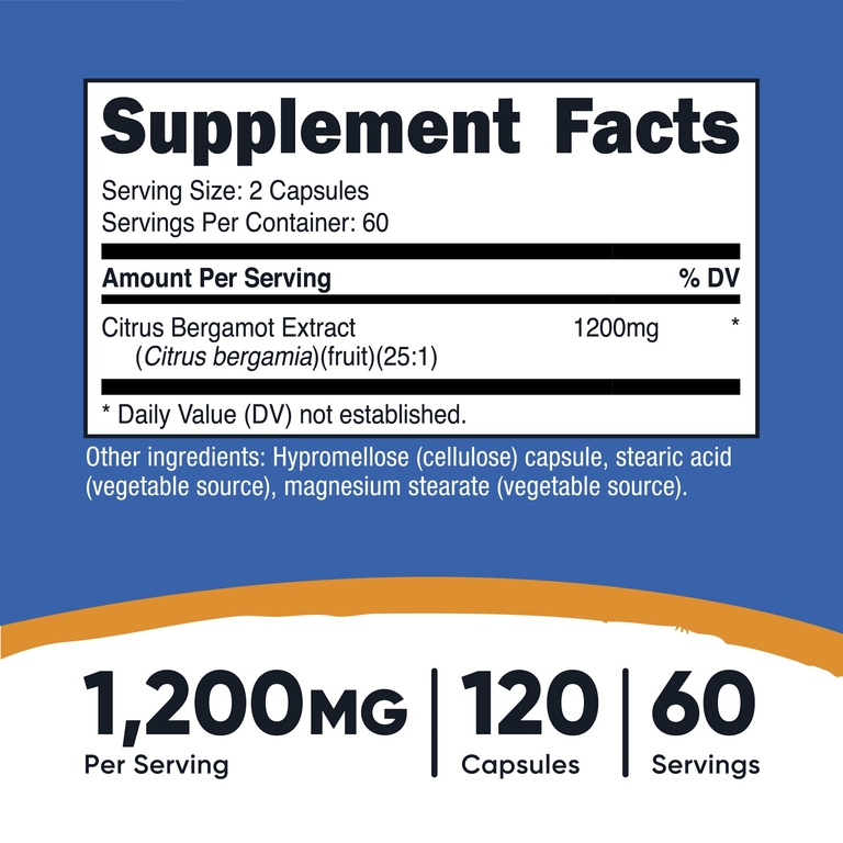 Nutricost, Цитрусовый бергамот, 120 капсул (600 мг в каждой капсуле)