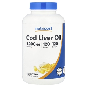Nutricost, жир печени трески, 1000 мг, 120 капсул