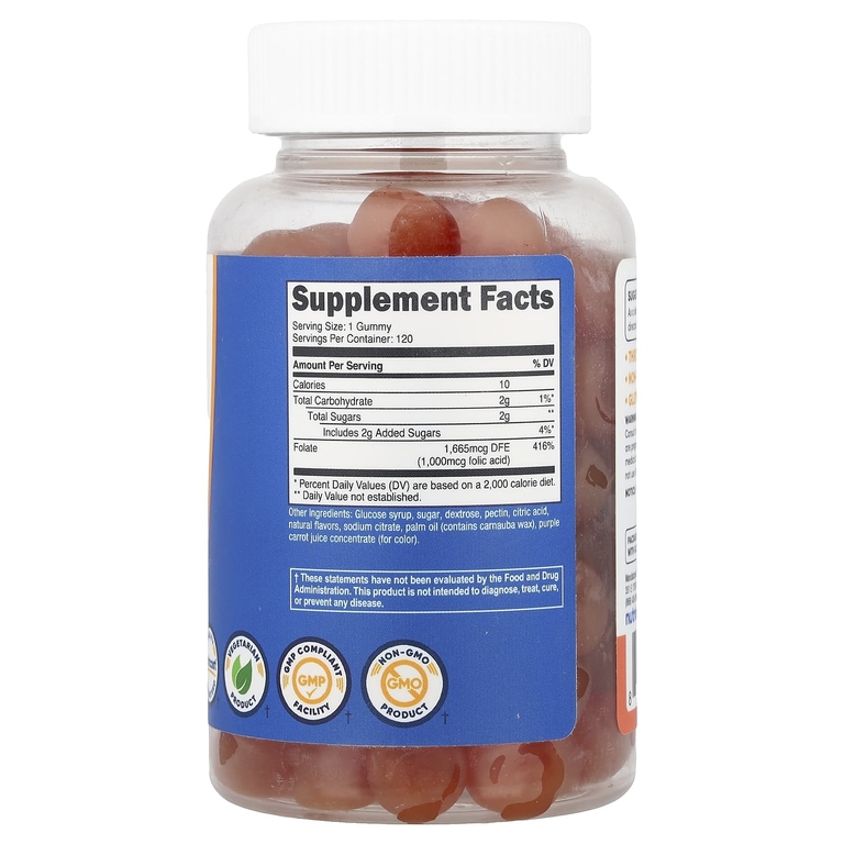 Nutricost, фолиевая кислота, со вкусом ягод, 1000 мкг, 120 жевательных таблеток