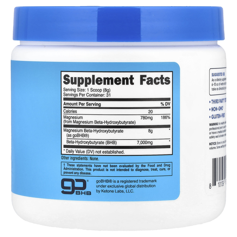 Nutricost, Магний BHB, goBHB®, без добавок, 250 г (8,9 унции)