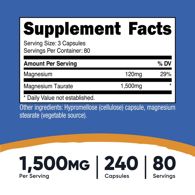Nutricost, таурат магния, 240 капсул (500 мг в 1 капсуле)