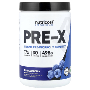Nutricost, Performance, PRE-X, предтренировочный комплекс Xtreme, голубая малина, 498 г (1,1 фунта)