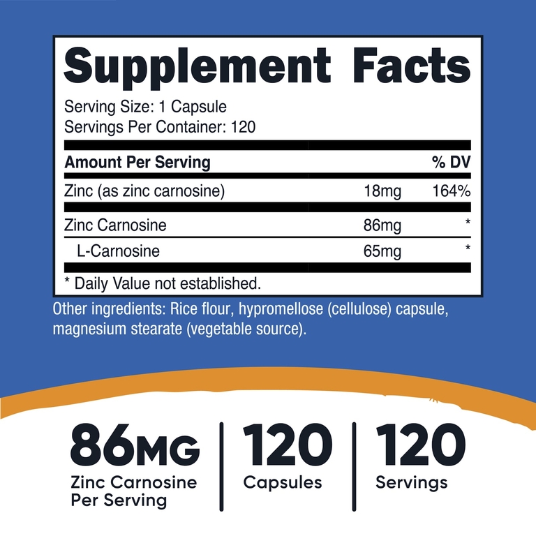Nutricost, цинк карнозин, 120 капсул