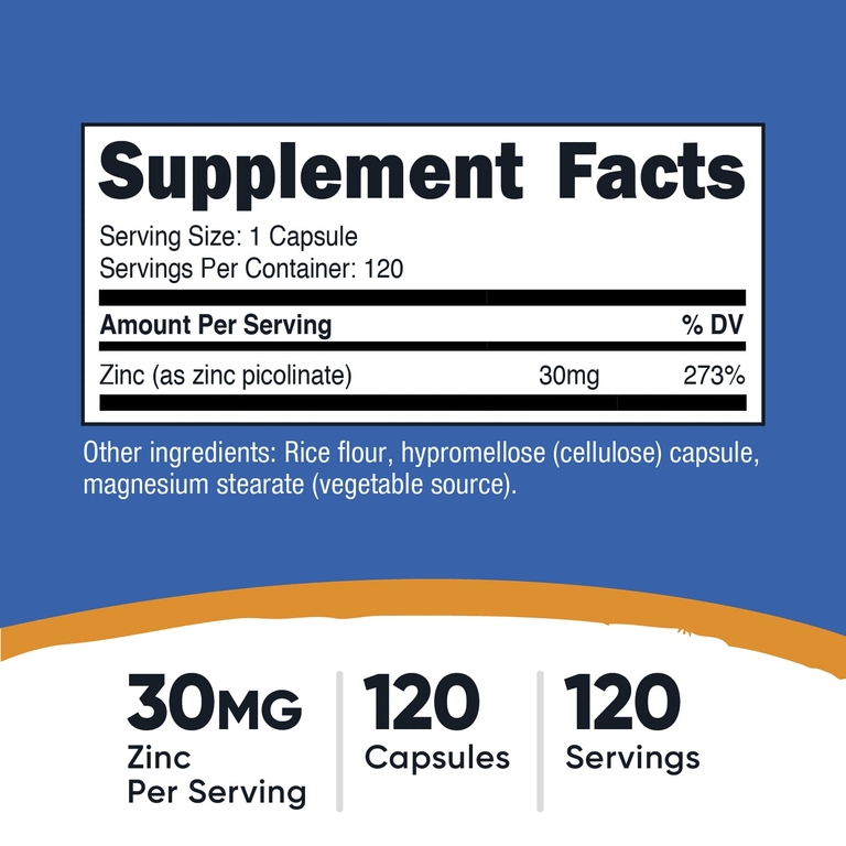 Nutricost, пиколинат цинка, 30 мг, 120 капсул