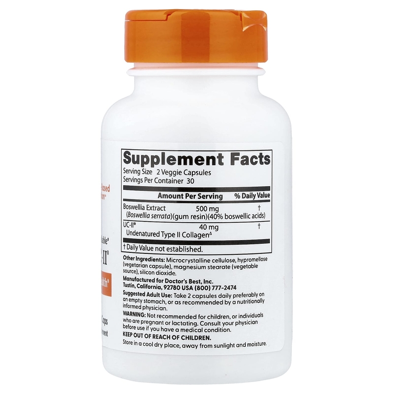 Doctor's Best, босвеллия и UC-II®, 60 растительных капсул