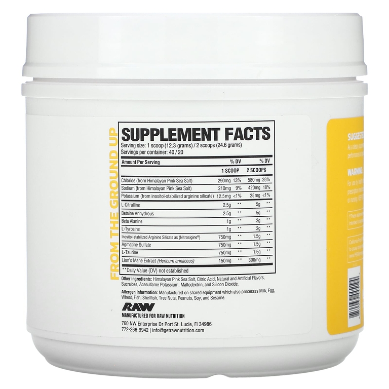 Raw Nutrition, Pump, без стимуляторов, со вкусом лимонада, 492 г (17,35 унции)