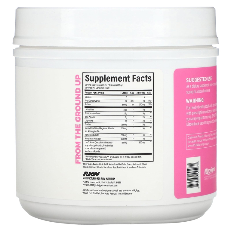 Raw Nutrition, Pump, без стимуляторов, со вкусом малинового лимонада, 468 г (1,03 фунта) (Товар снят с продажи) 